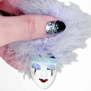 322. Purple Feather Showgirl Ladyface Brooch